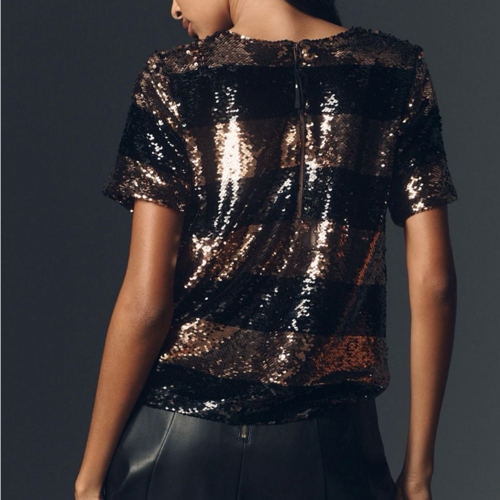 Anthropologie Maeve Black and Gold Sequin Top, Size Petite Large - Picture 4 of 8